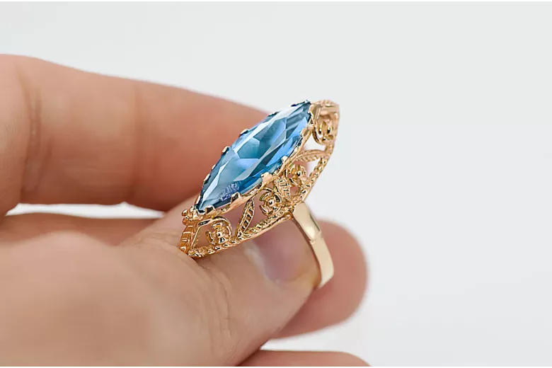 Akwamaryn Oryginalny wyrób Vintage 14k z różowego złota Pierścionek Vintage vrc005r